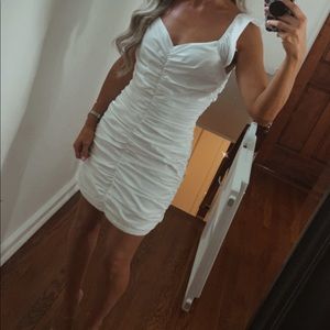 White ruched beautiful midi dress